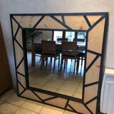 Mirror steel wood 130x130cm