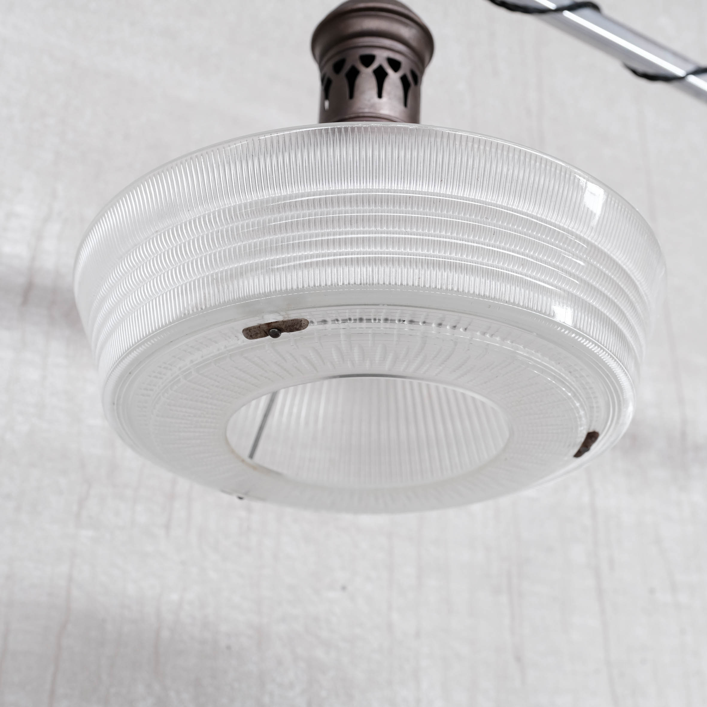 Glass and brass holophane antique pendant light