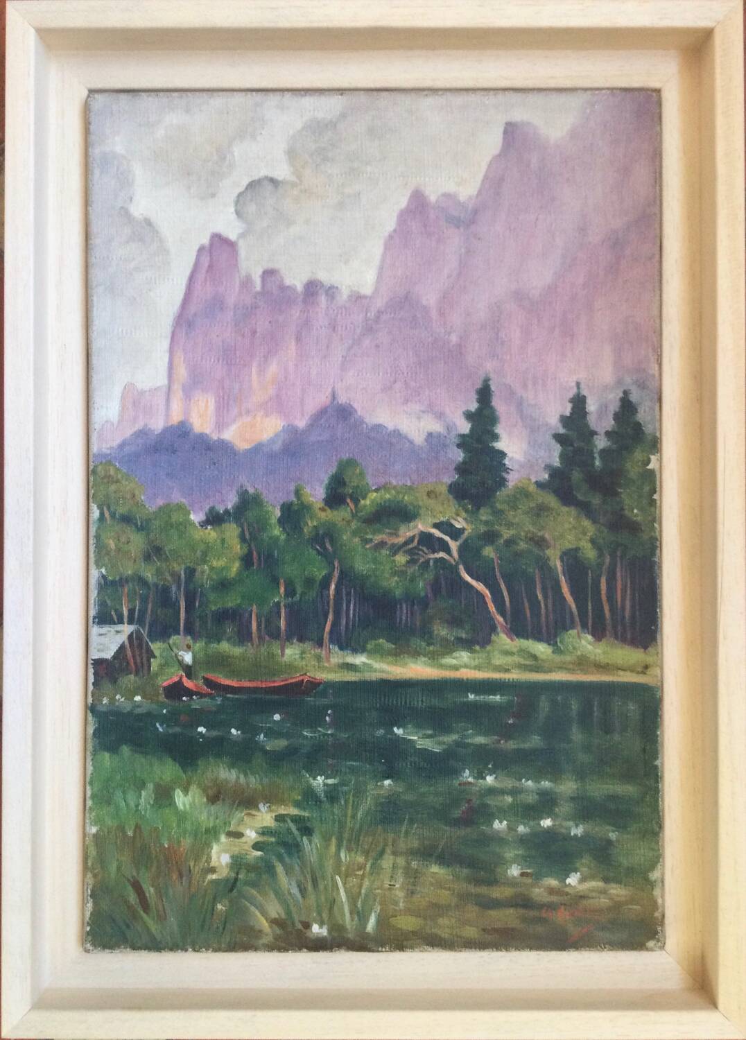 The fisherman in a boat. Oil on canvas by Charles QUEILLÉ.