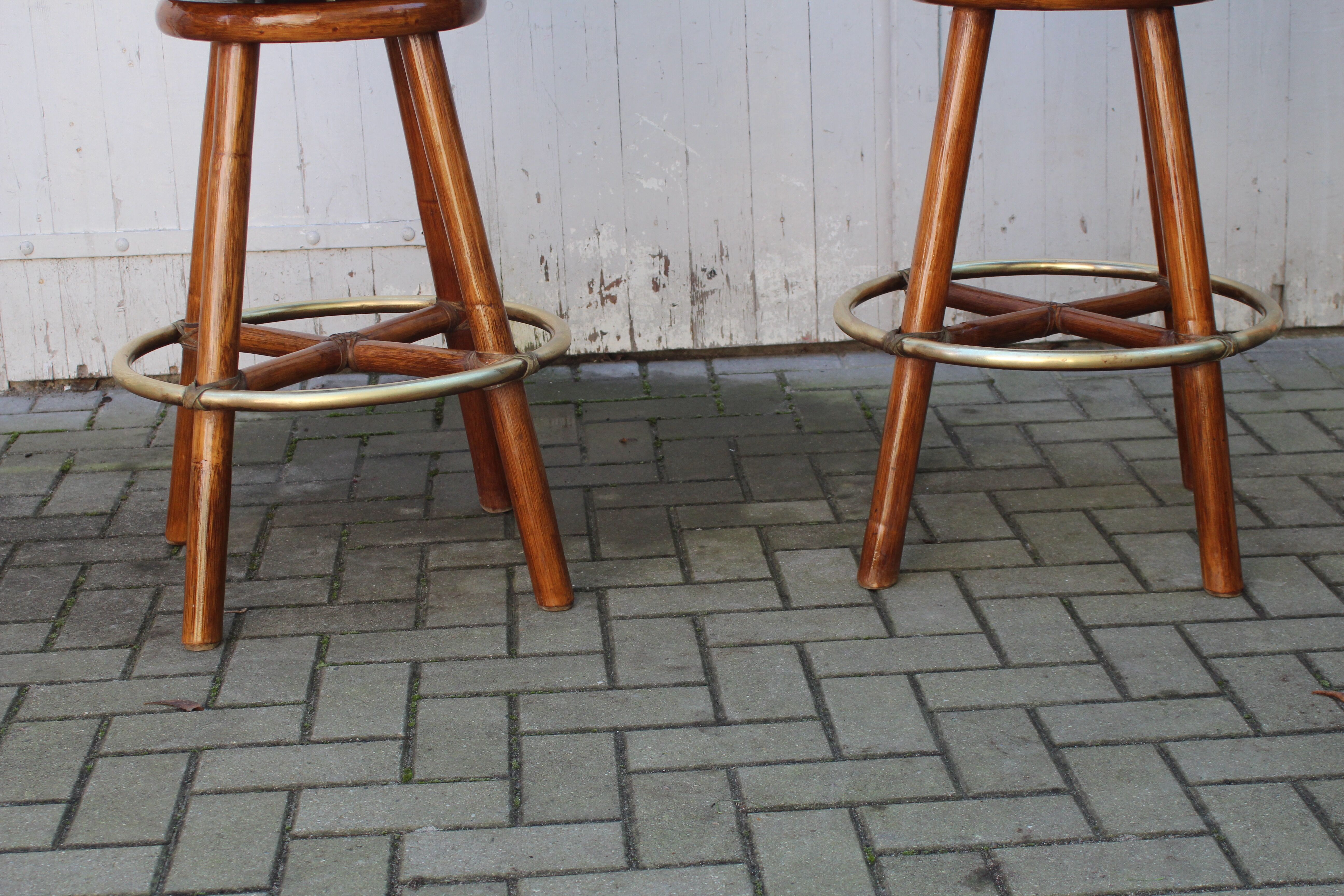 Pair of bamboo bar stools full canned colonial style 1960