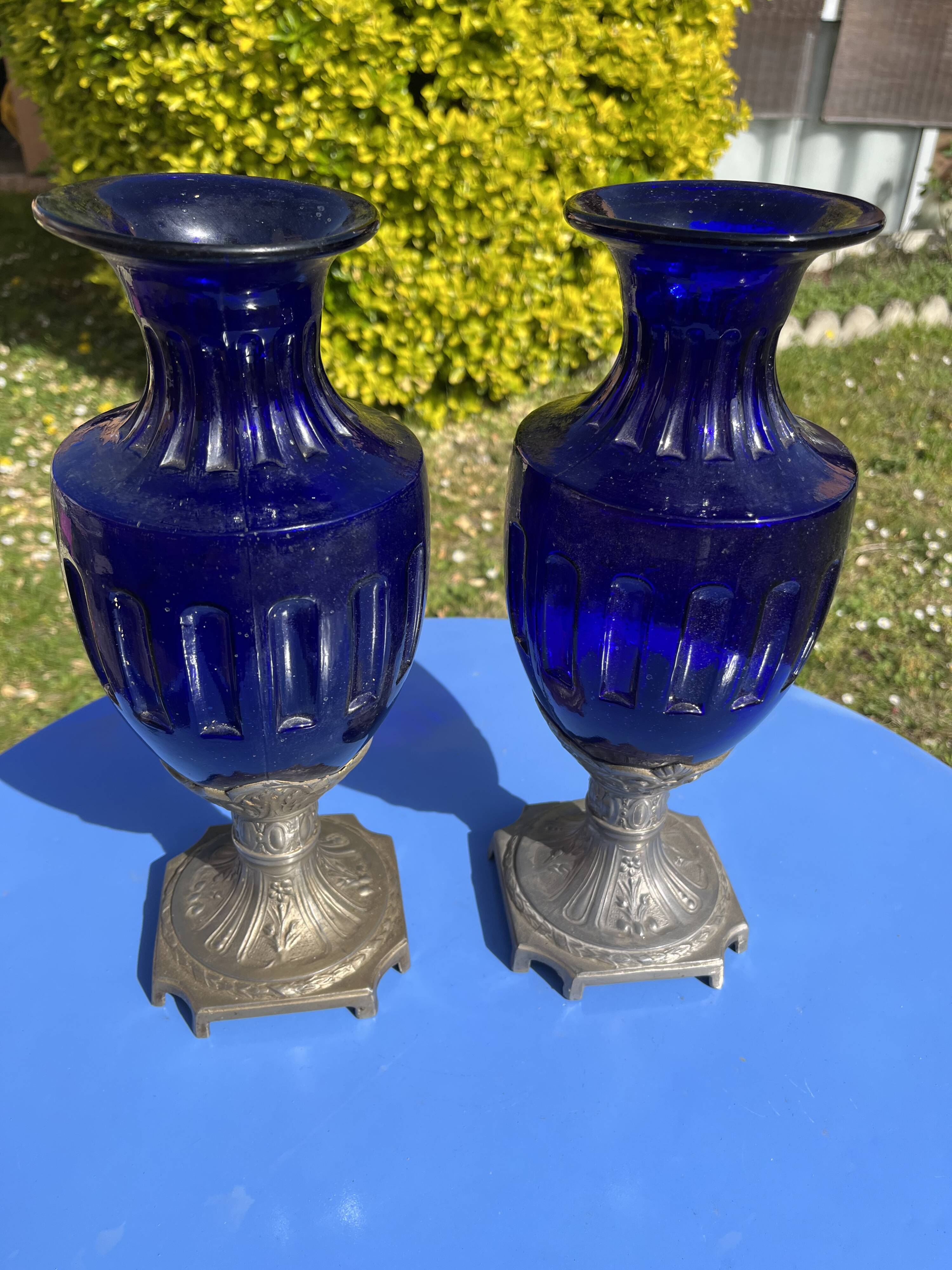 Two antique 19th century cobalt blue vases