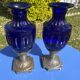Two antique 19th century cobalt blue vases