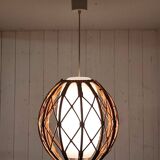 Vintage rattan and opaline pendant light
