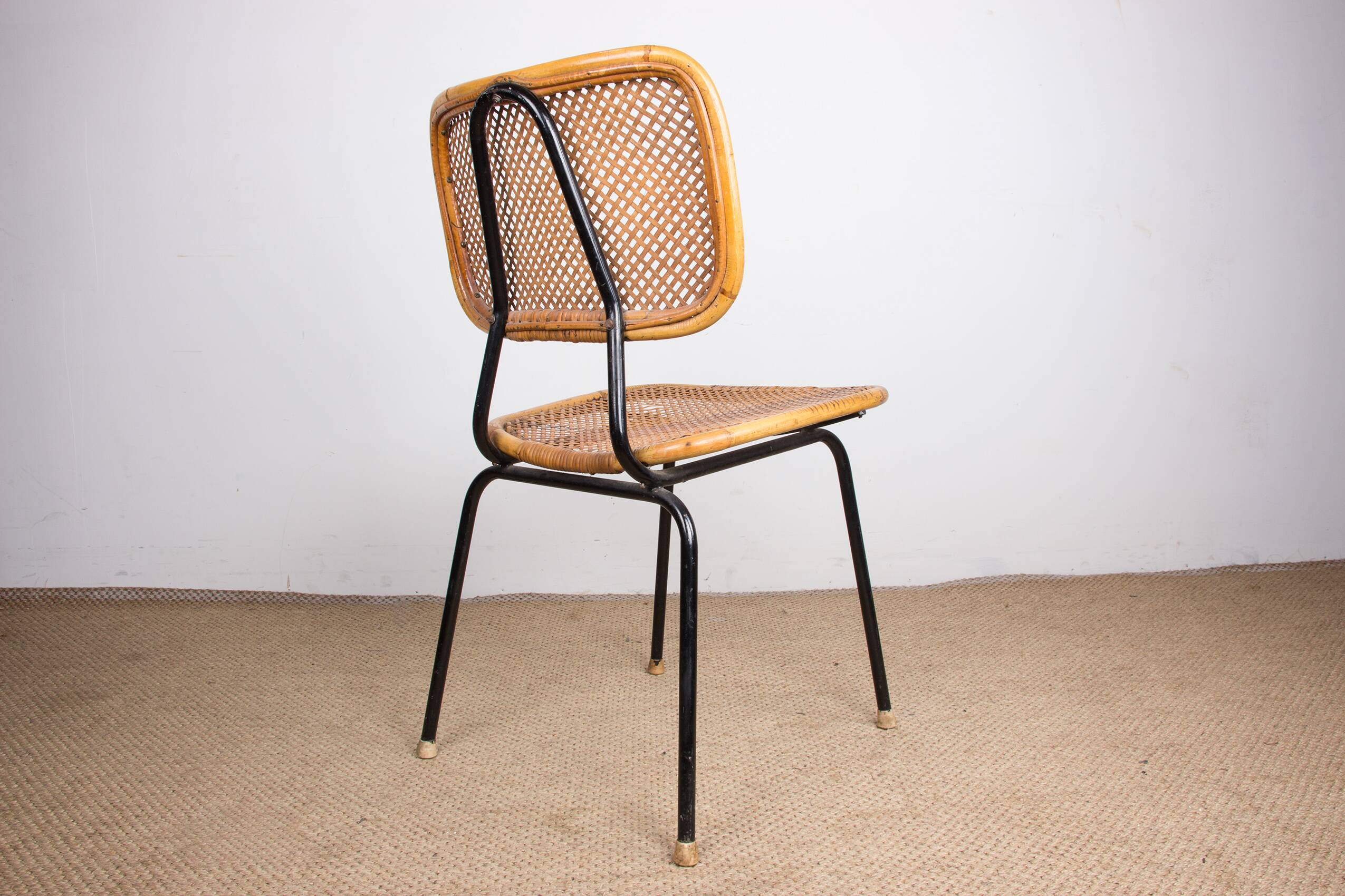 Vintage rattan and metal chair by Dirk Van Sliedrecht for Rohé Noordwolde 1950.
