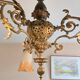 Antique Art Nouveau lustre in gilded bronze with glass pâte de verre tulips signed Muller.