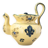 Vintage Martres-Tolosane teapot in yellow earthenware with fleur-de-lis decoration