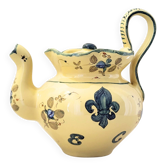 Vintage Martres-Tolosane teapot in yellow earthenware with fleur-de-lis decoration