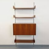 Wall shelf library with vintage ARP Minvielle secretary bar