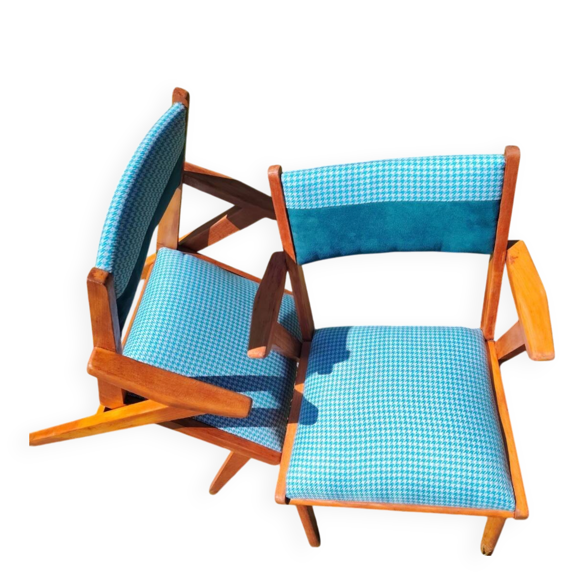 2 wooden bridge armchairs from the 1960s