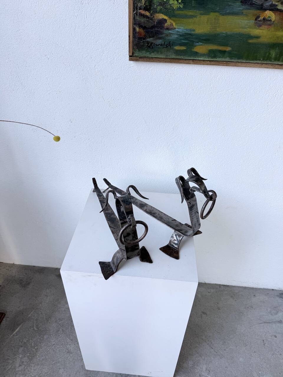 Pair of zoomorphic metal andirons "dogs" 1950