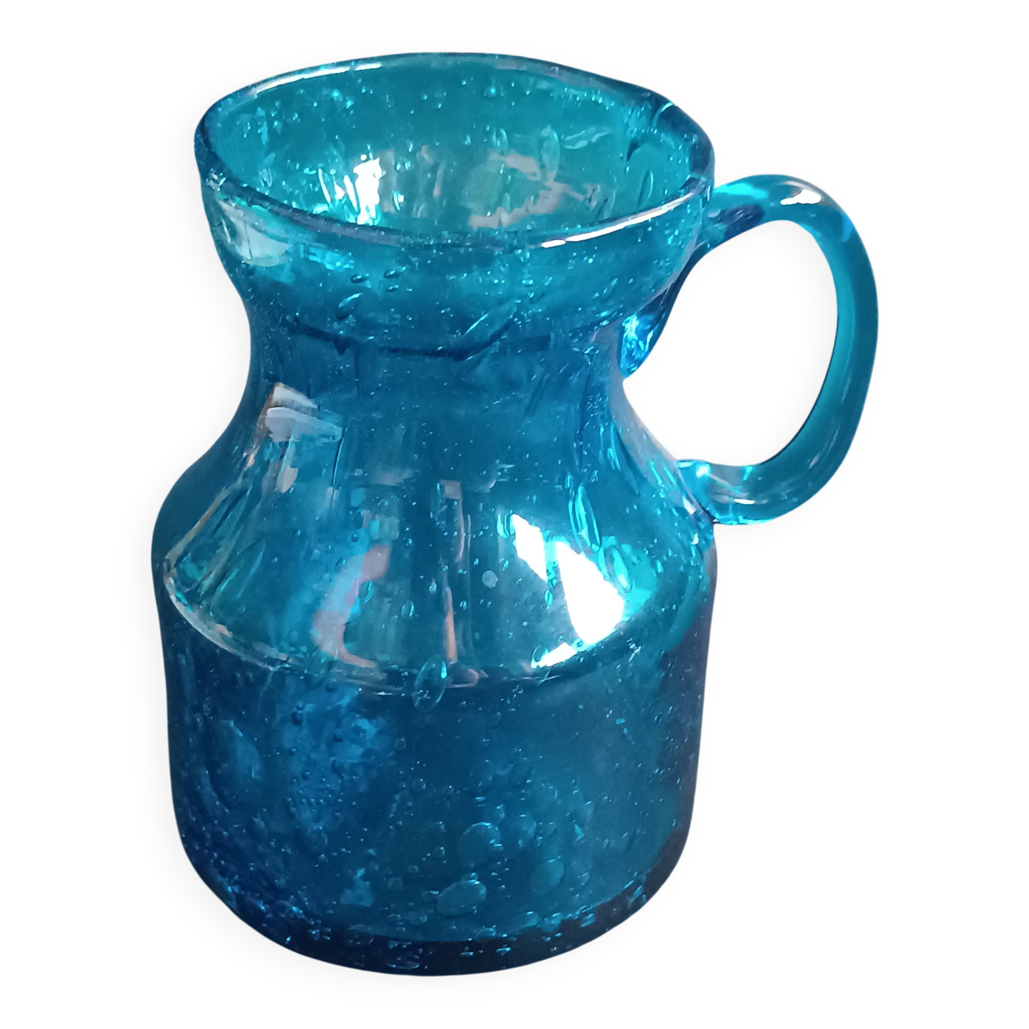 Blue bubbled glass vase Top Design Italy 1970