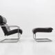 Set of chrome tubular leather design lounge chair and footstool - 1950s
