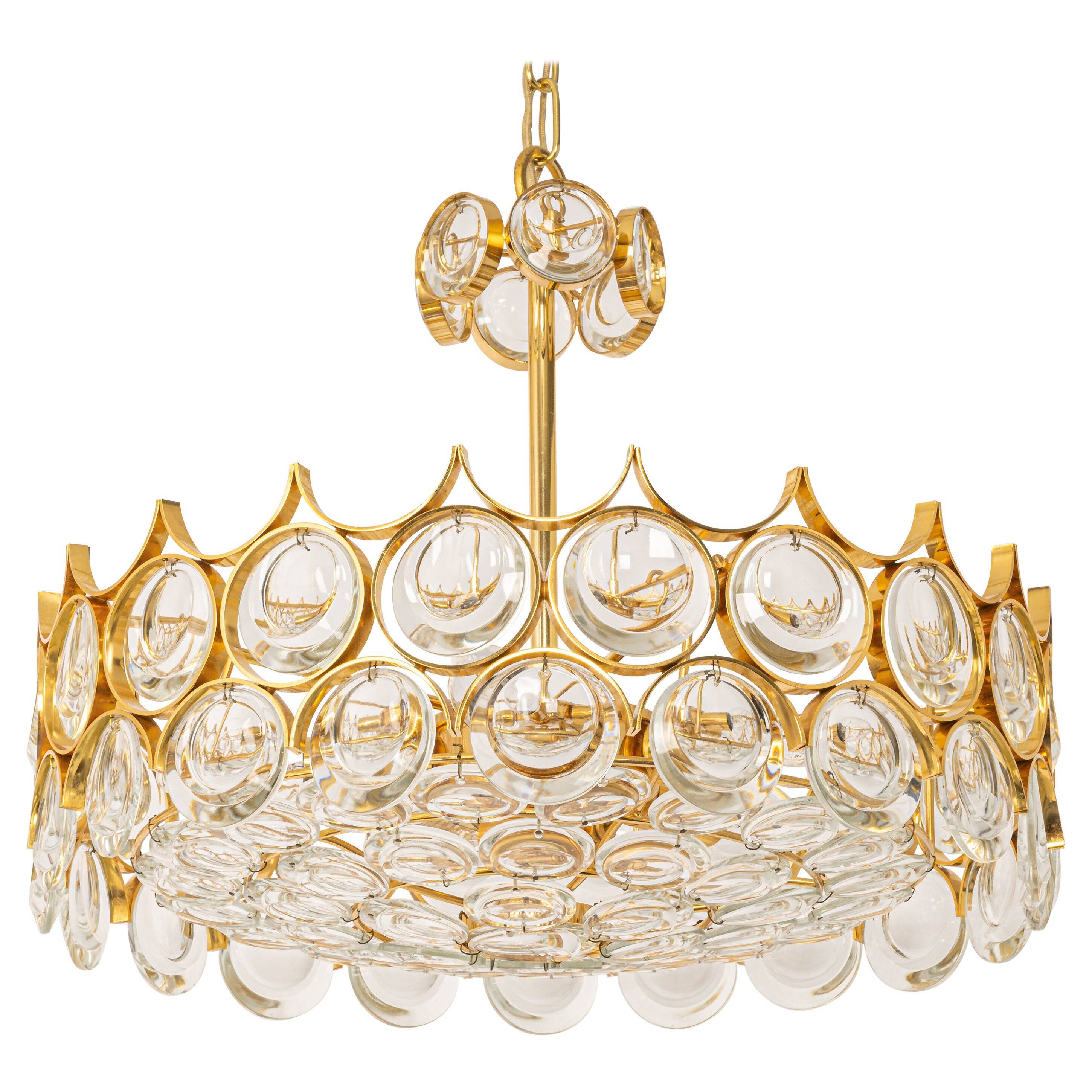 Brass and crystal chandelier designed by Sciolari for Palwa, Germany, 1970s.