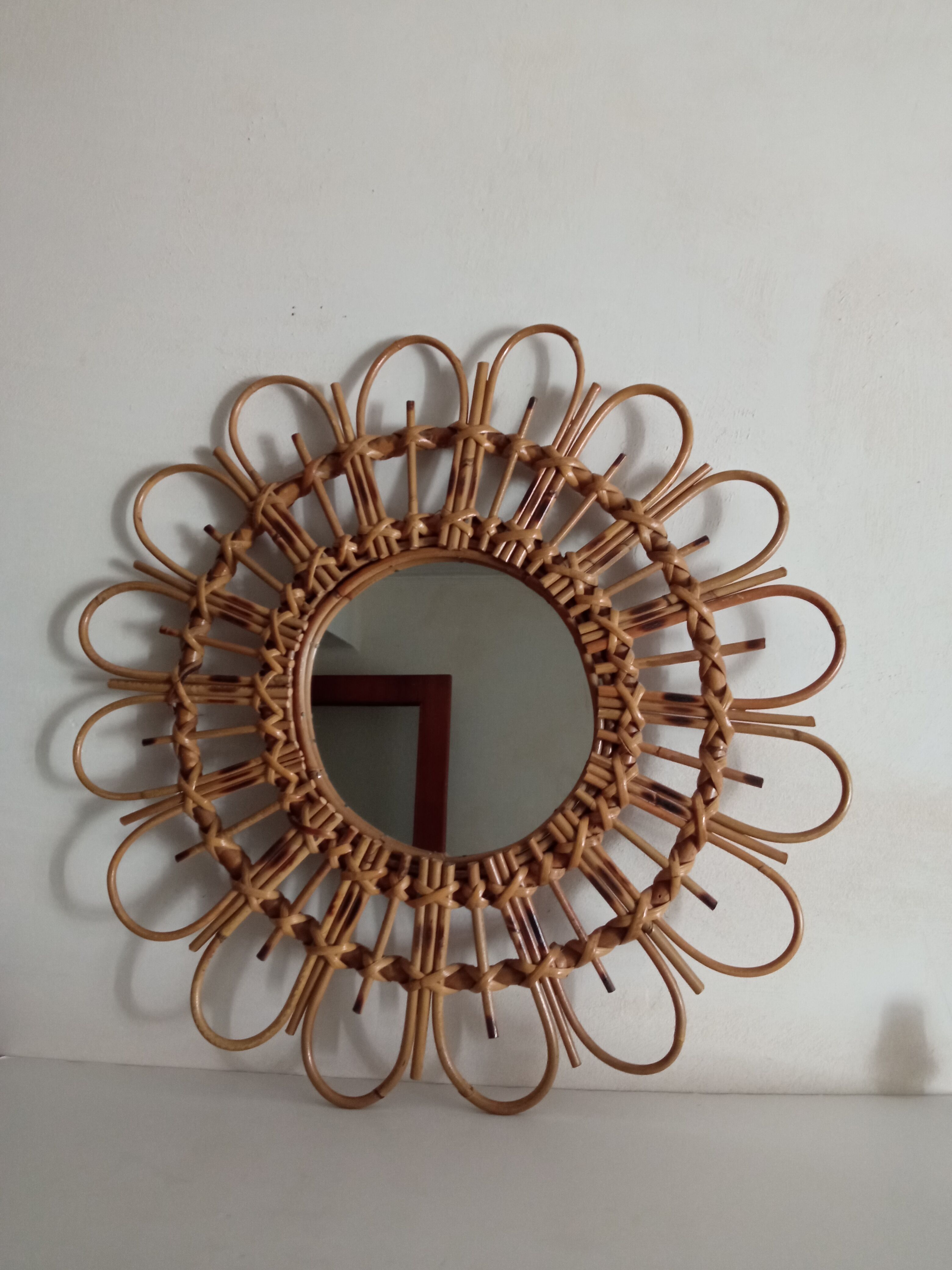 Vintage bamboo mirror 56cm
