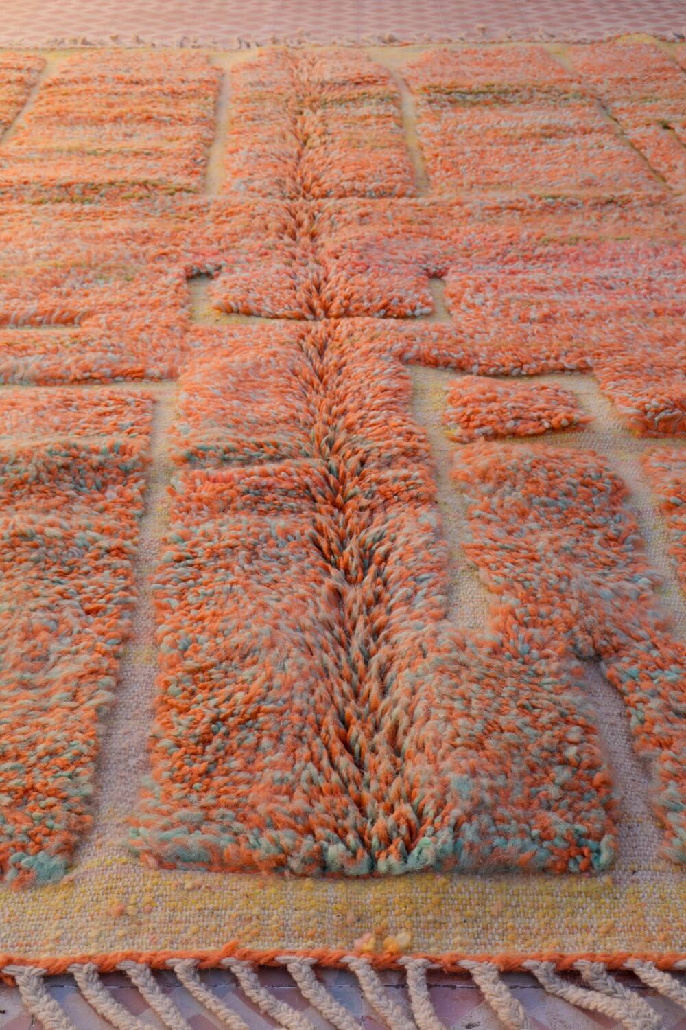 Moroccan Beni Ouarain yellow orange terracotta modern rug