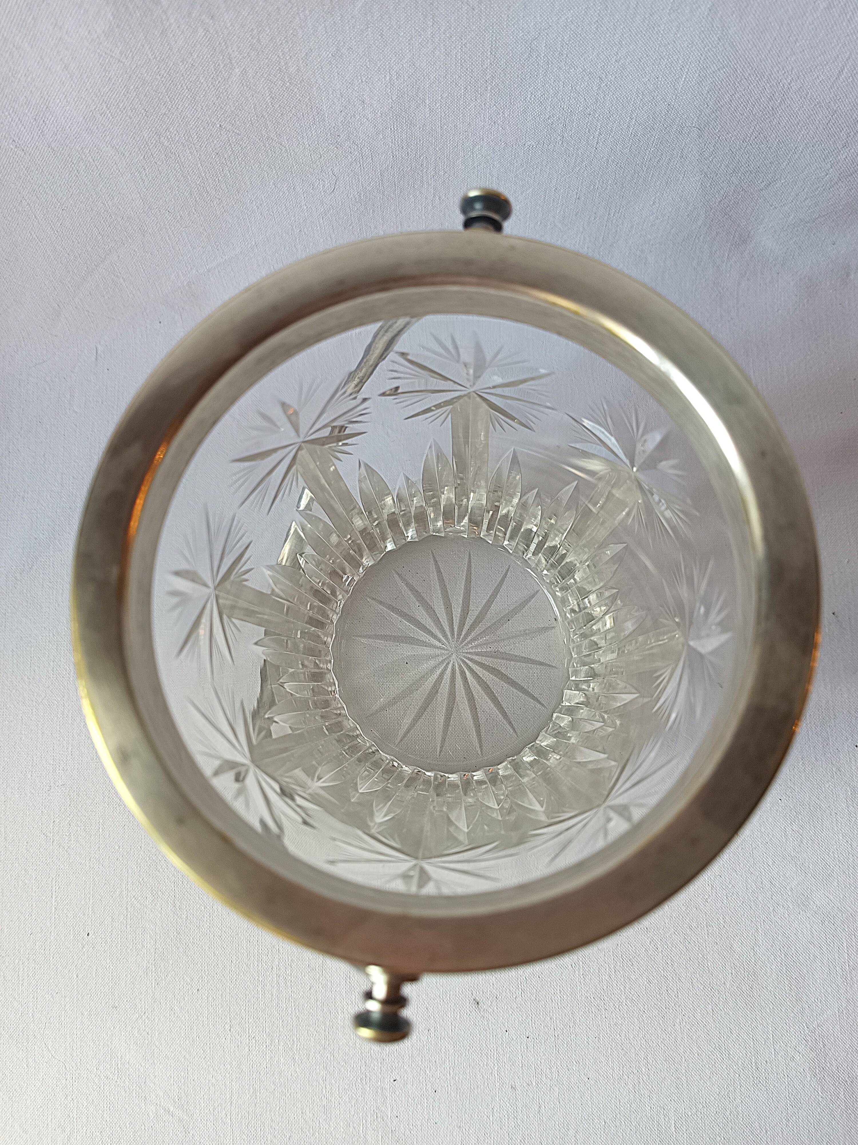 Cut crystal ice bucket, silver-plated metal, marked, cooler service.