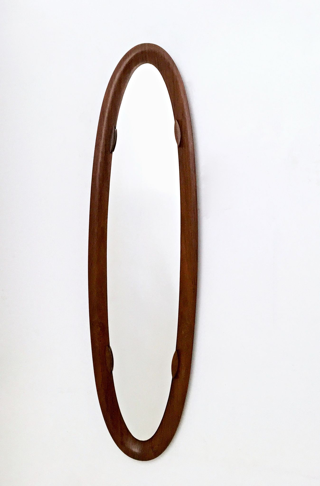 Vintage Postmodern Oval Wall Mirror with a Wooden Frame, Italy