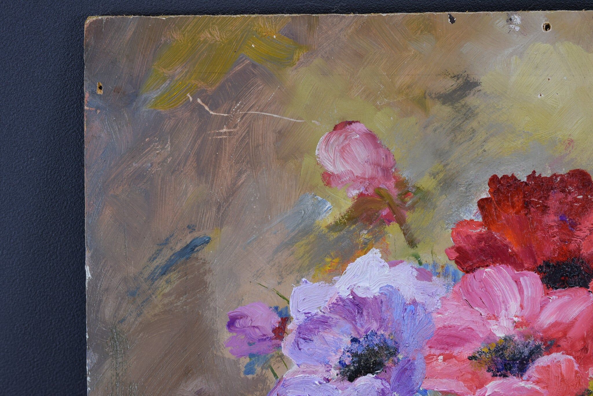 Oil on panel vintage painting Summer bouquet
