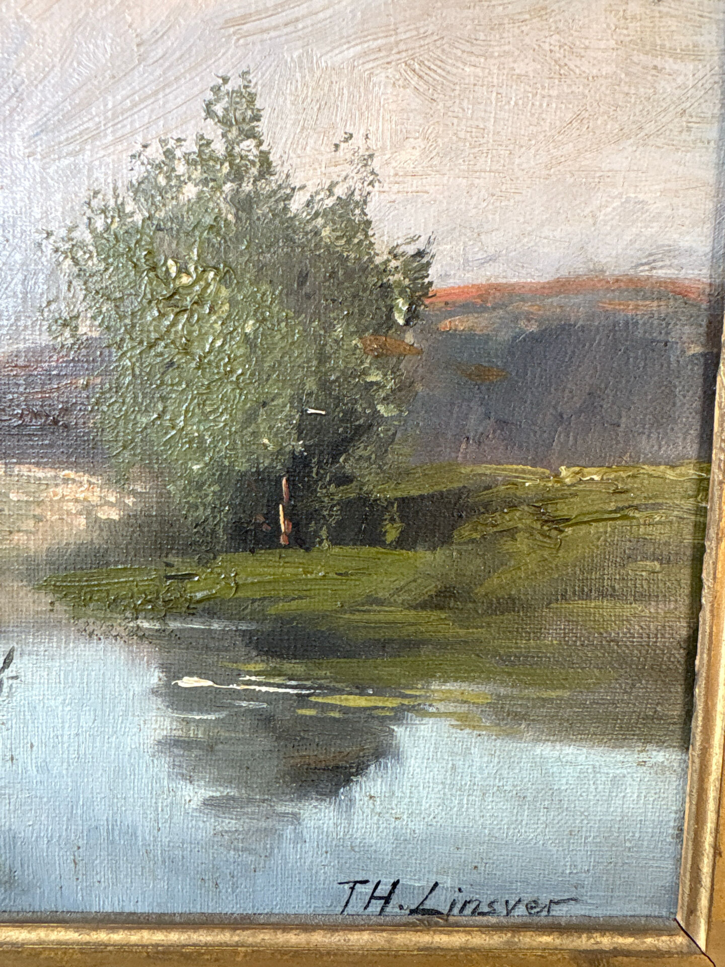 Oil on canvas, old, signed Th. Linsyer (19th-20th century) – gilded frame