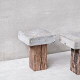 Pair of wooden and stone side tables