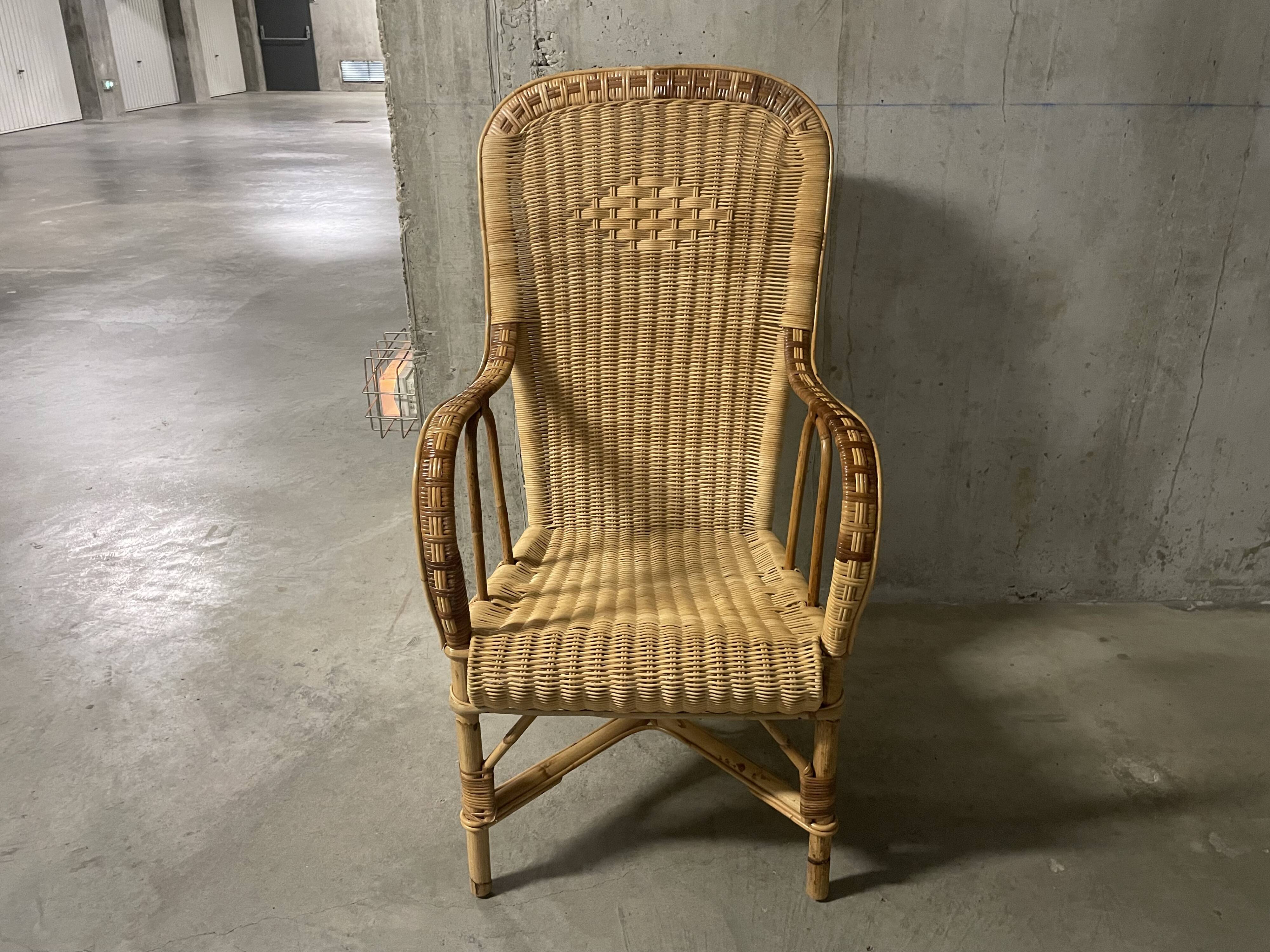 Rattan and wicker armchair from the 1970s.