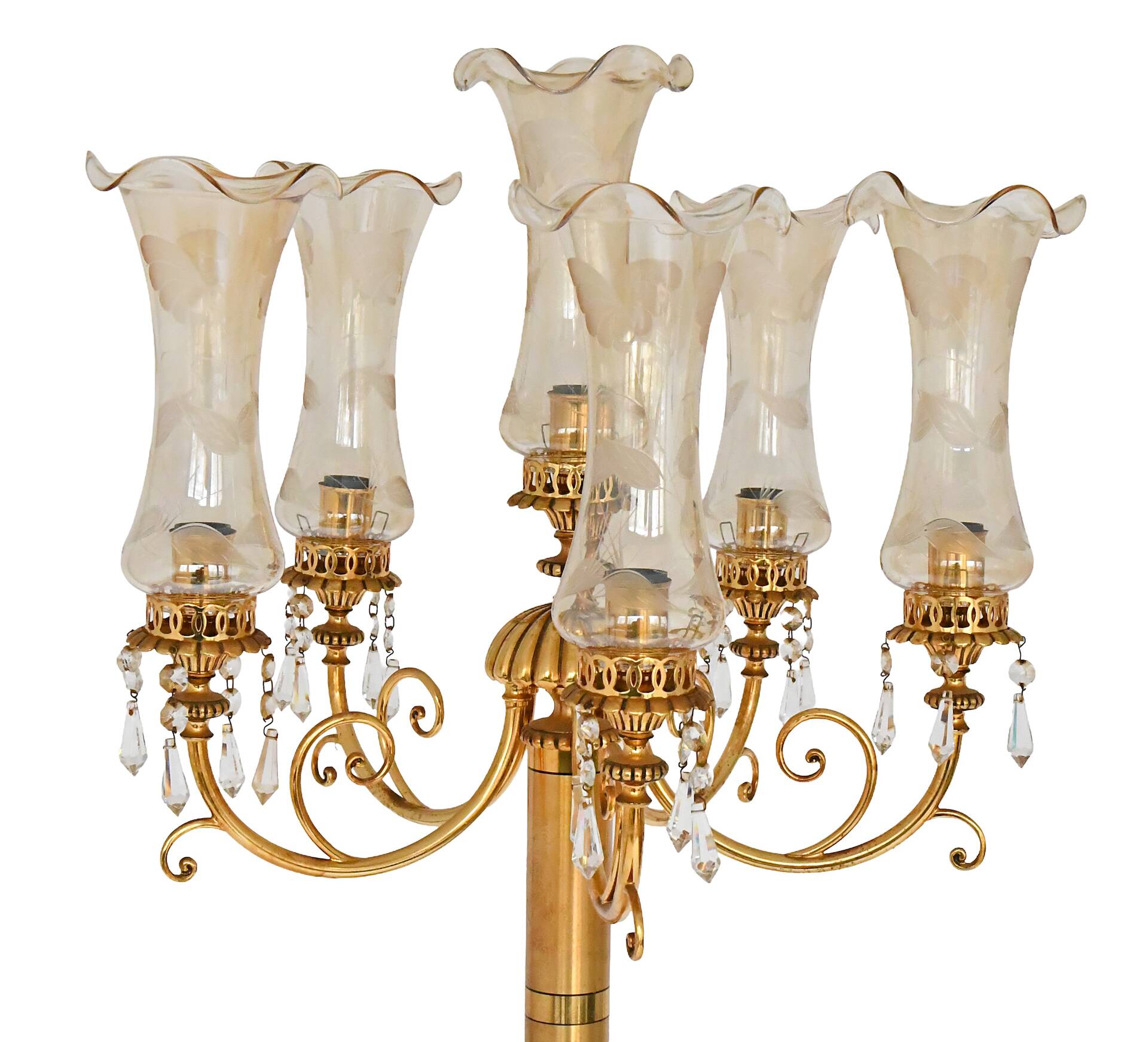 Bronze and gilded brass floor lamp with six lights