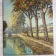 River landscape bordered by poplars, signed L. Basteleus, oil painting.