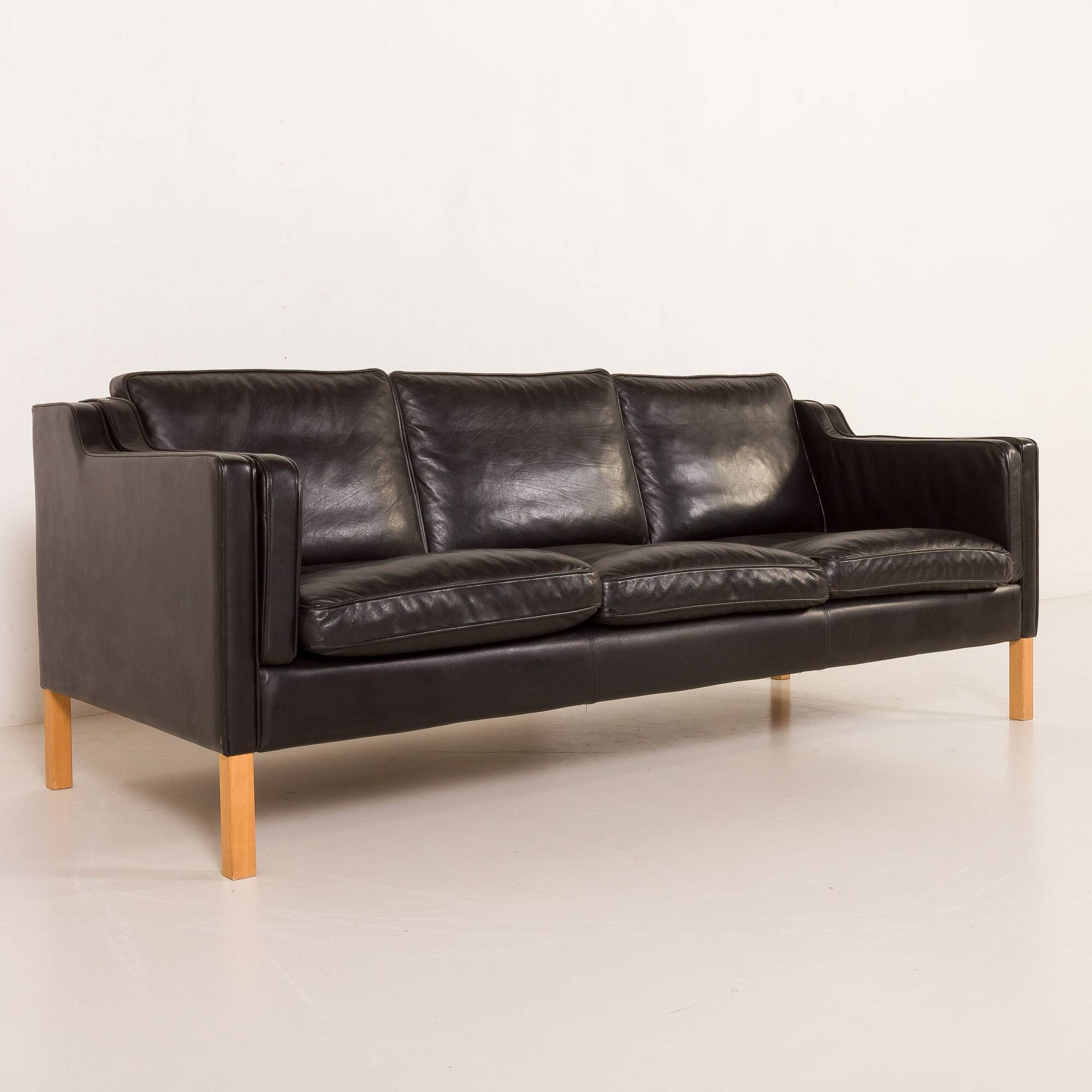Stouby black leather sofa, Denmark 1970s