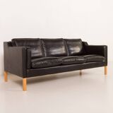 Stouby black leather sofa, Denmark 1970s