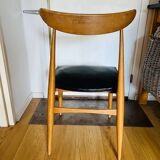 Set of 6 Vintage 1960s Scandinavian Chairs in Beech and Black Leatherette