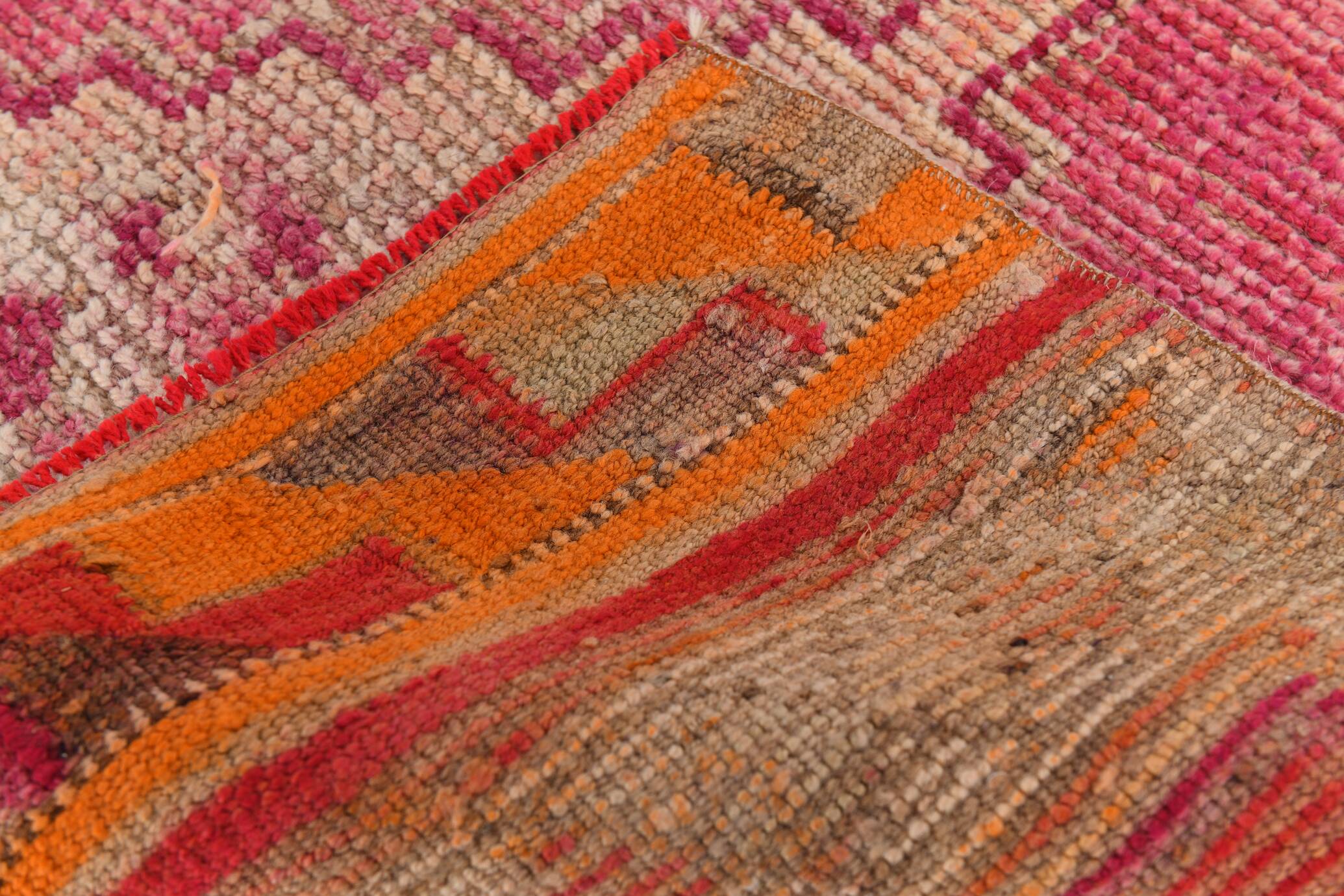 Tapis Couloir Kilim Anatolien Vintage, Rose Foncé, Fait Main, 96x342 Cm