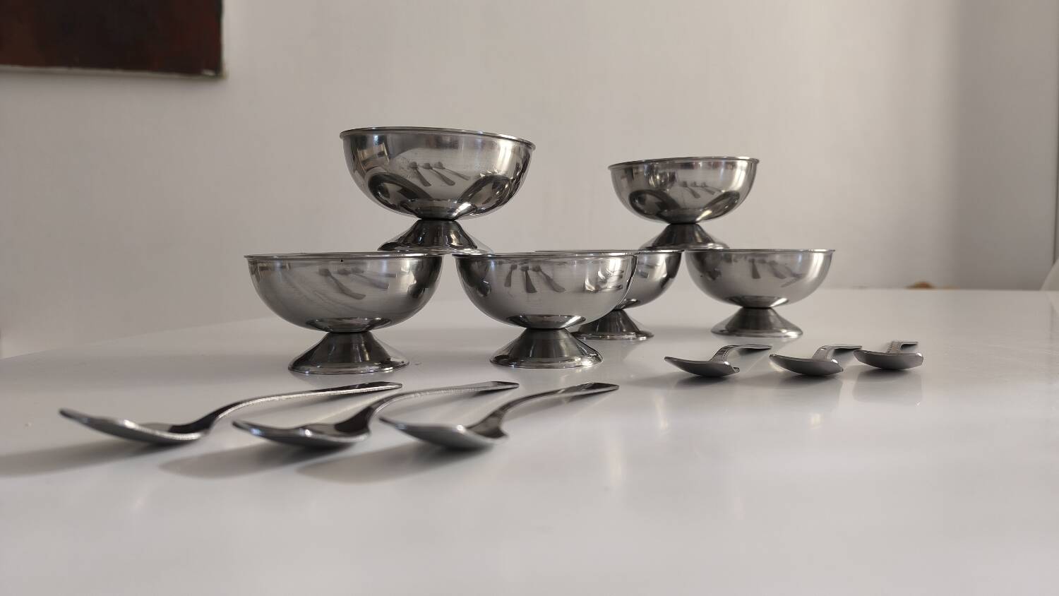 Set of 6 vintage stainless steel ice cream cups