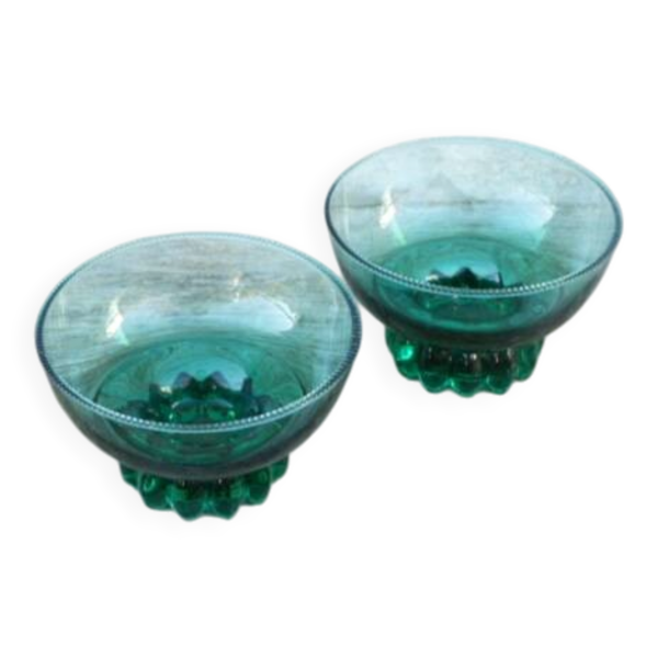 Lot de 2 coupelles en cristal vert foncé