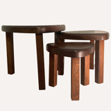 Brutalist oak organic curved oval side or nesting tables, Dutch ca 1960