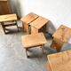 Set of six solid walnut stools, mountain style, circa 1960