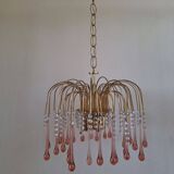 Lustre en cascade de grande taille en verre de Murano rose