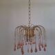 Lustre en cascade de grande taille en verre de Murano rose