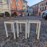 Lot 3 tabourets bar bois / cannage