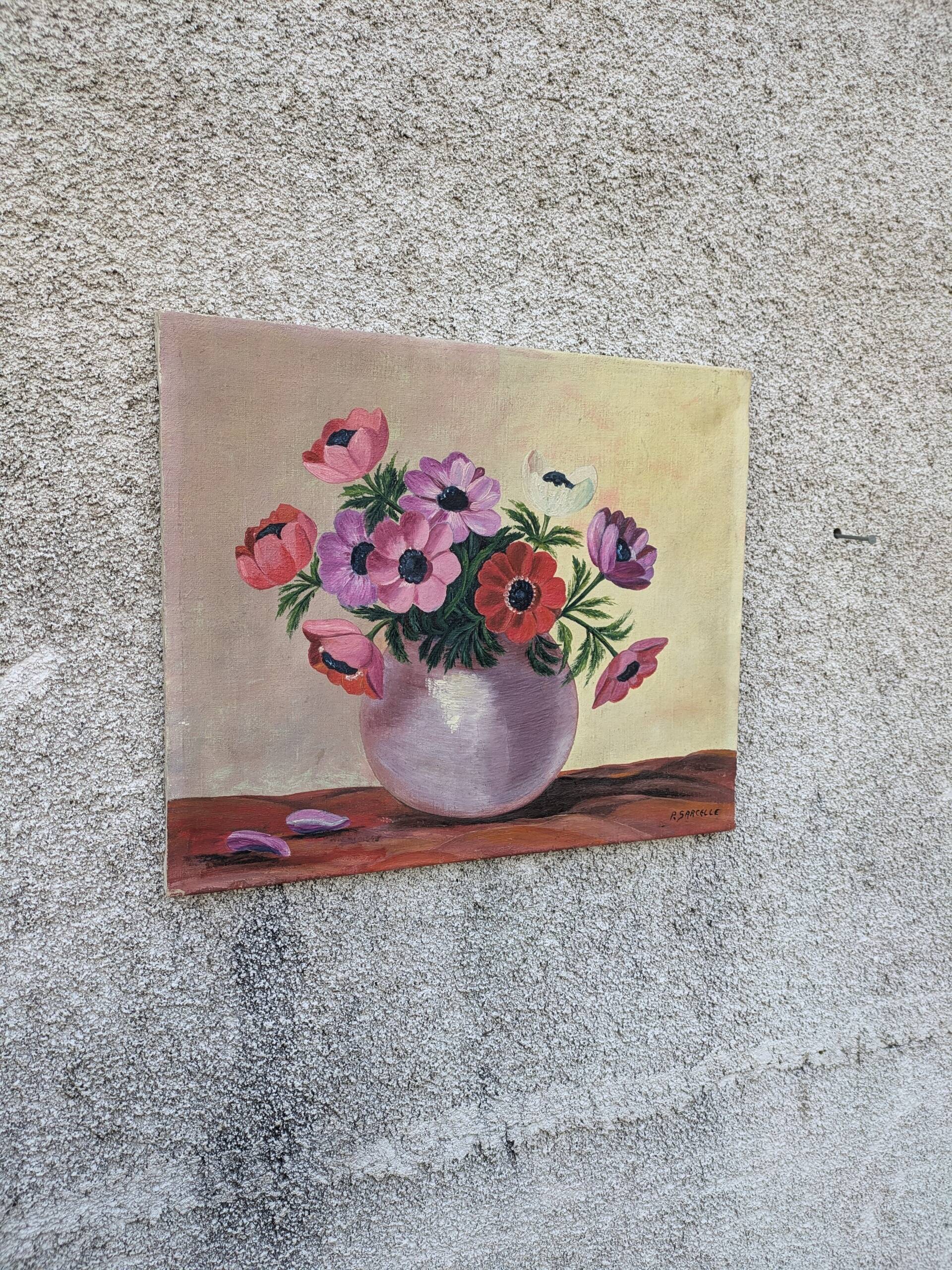 Old painting, anemones