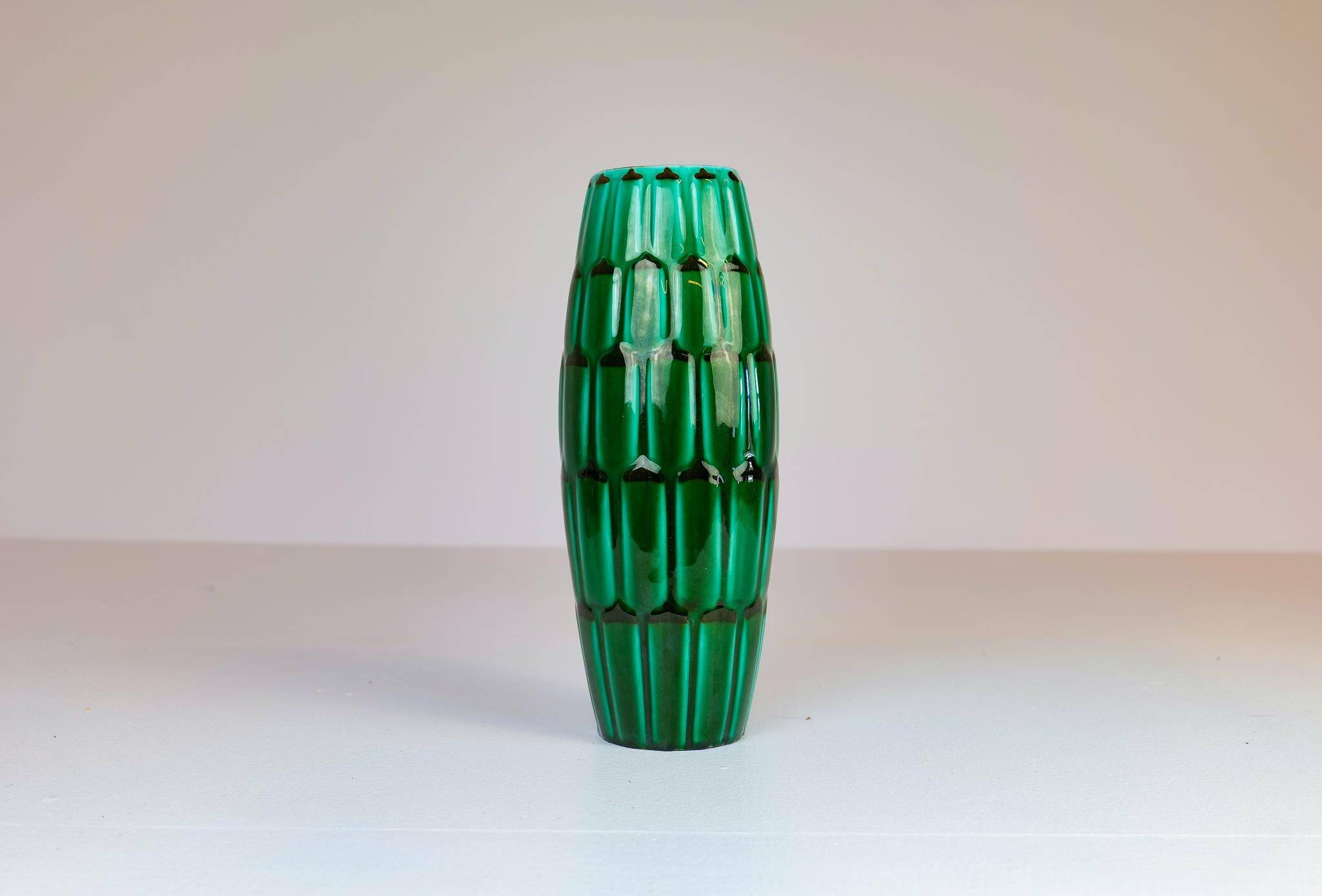 Large Green Midcentury Ceramic Vases and Upsala Ekeby "Capri" Bowl/Tray from the 1950s