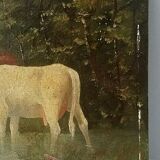 Table oil on panel cows late 19th early 20th century