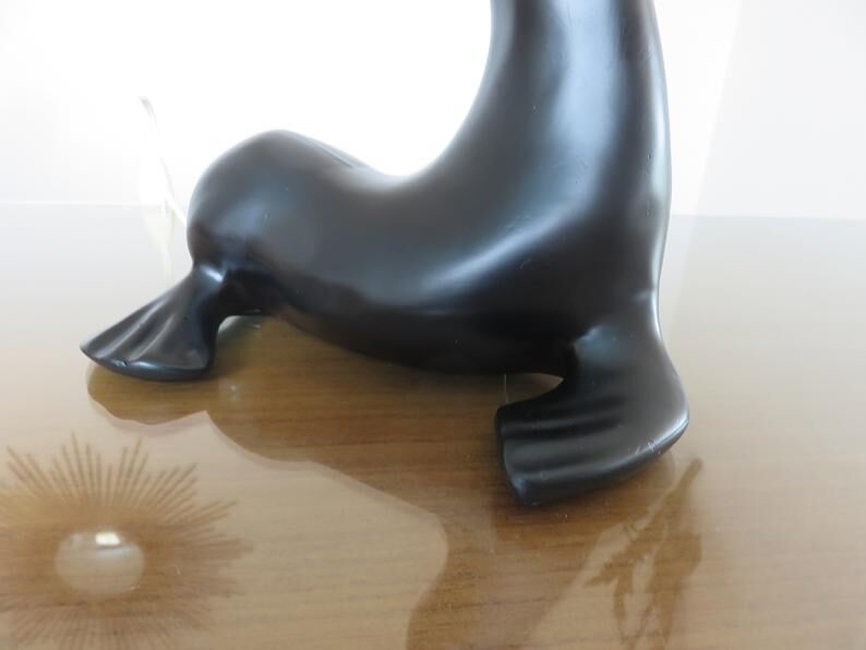 Lamp " black sea lion " white opaline ball 70s