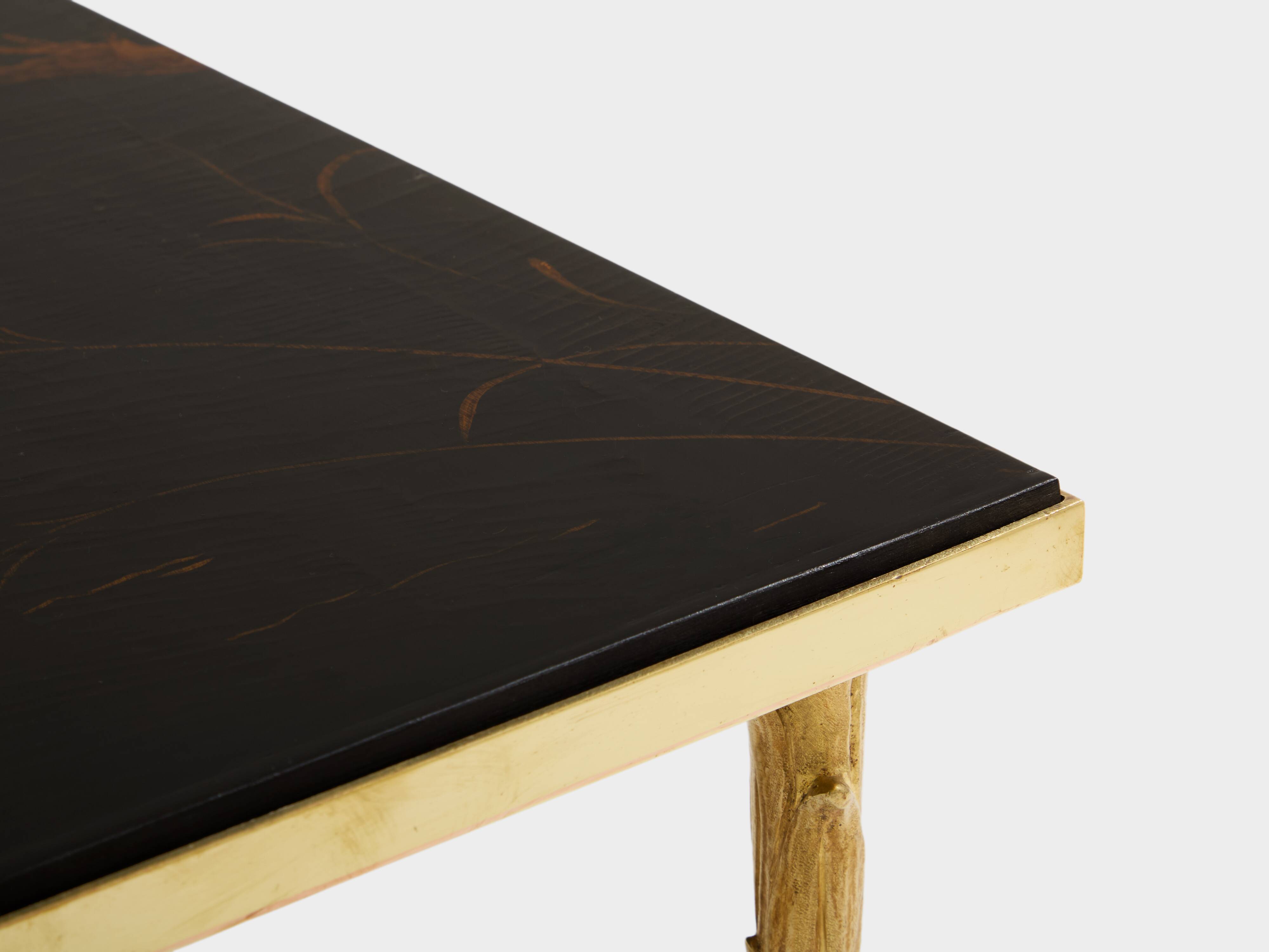 Maison Baguès bamboo brass Chinese lacquered small coffee table 1950s