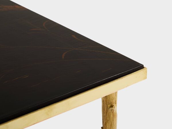 Maison Baguès bamboo brass chinese lacquered small coffee table 1950s