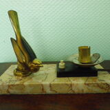 Art deco lamp, to pose, marble base, brass bird decoration, opaline - 40s