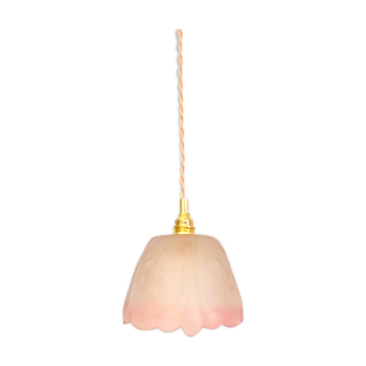 Stroller or suspension with tulip in vintage pink depoli glass
