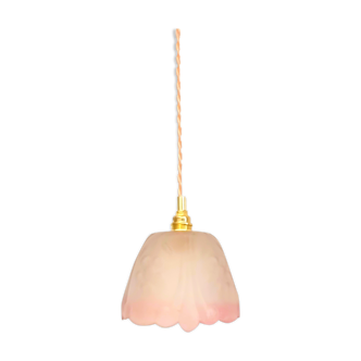 Baladeuse ou suspension avec tulipe en verre depoli rose vintage