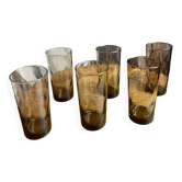 6 verres à eau en verre brun fumé, années 70
