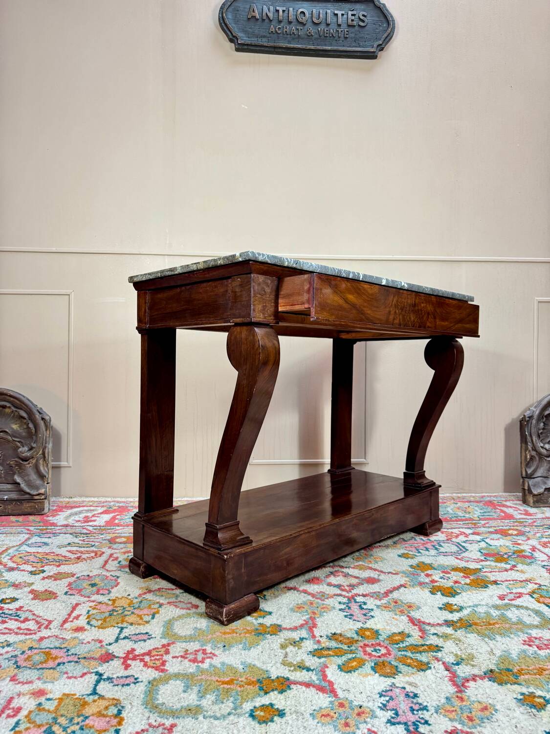 Mahogany Console Table, Restoration Period, 19th Century