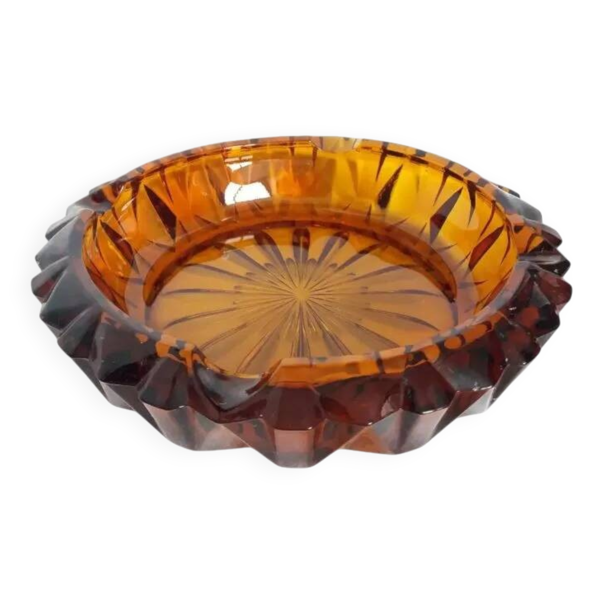 Amber glass ashtray